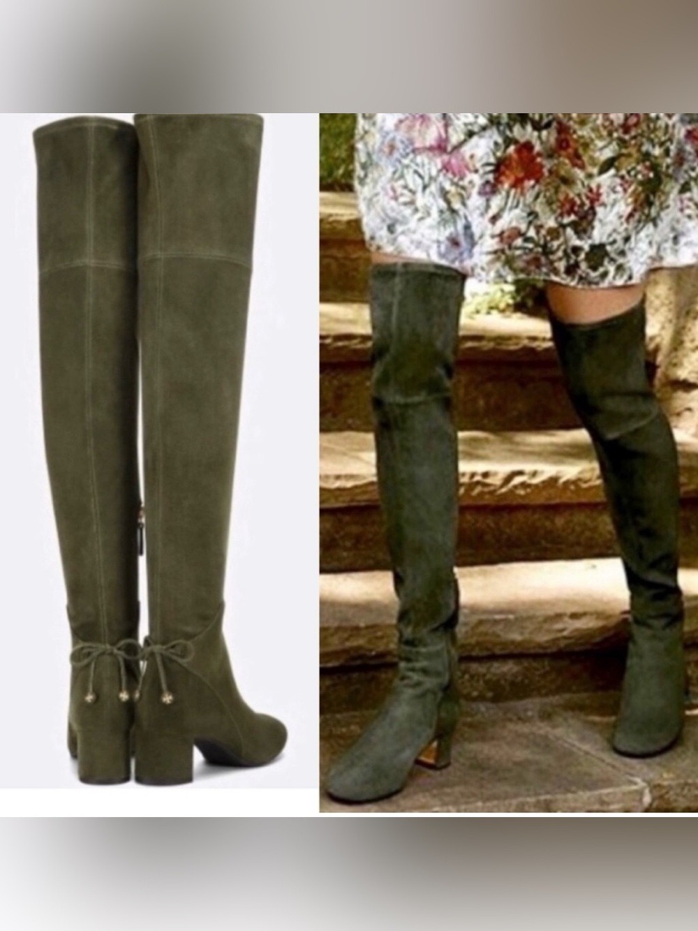 RARE Color Tory Burch  Laila Over The Knee Suede Boots Green Fall Shoes Size 7